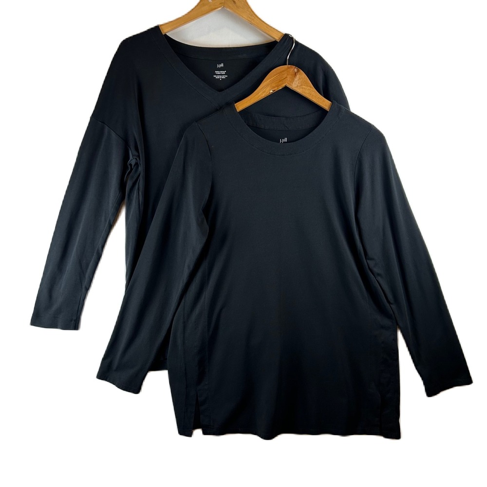 J. Jill Black Long Sleeve Tunic‎ Top Lot 2 Luxe Supima Cotton Modal Womens M